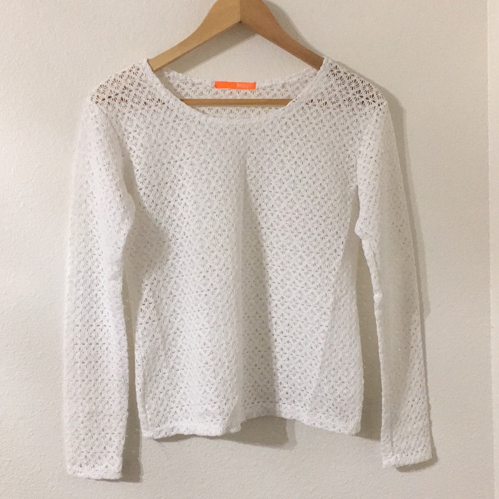 Mint Crochet White Long Sleeve Top